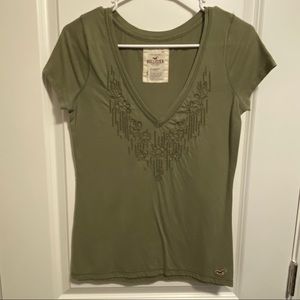 Embroidered Olive Tee